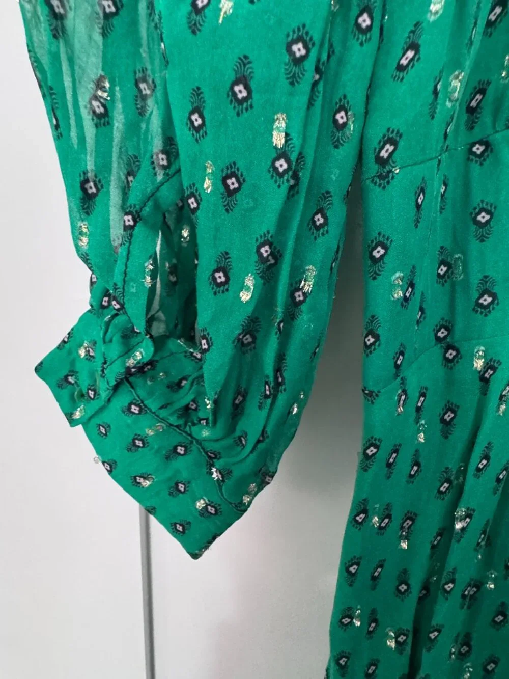 ba&sh Cyana Metallic Dot Smocked Midi Dress - Green, Like New - Picture 4 of 9